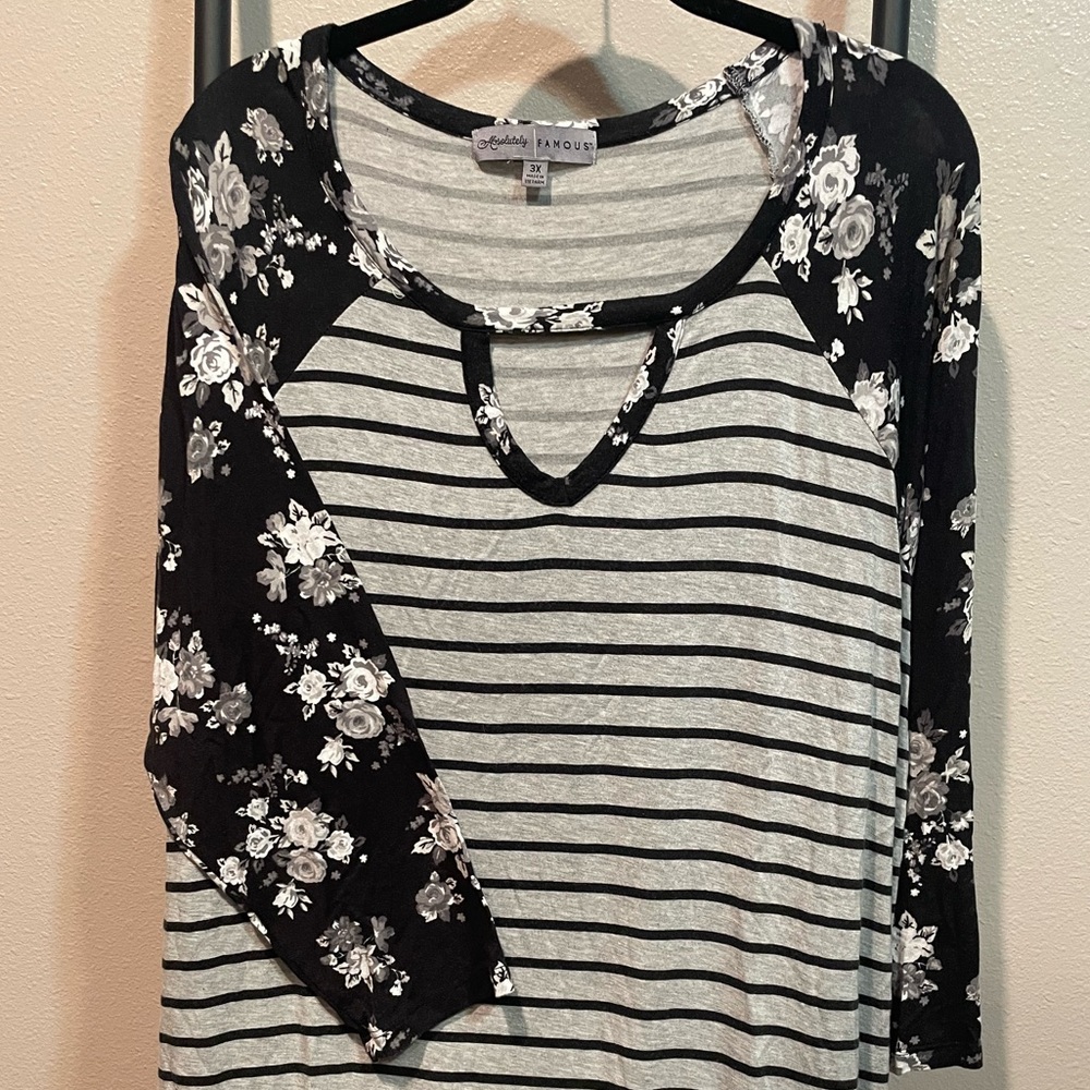 Floral Striped Contrast Sleeve Raglan